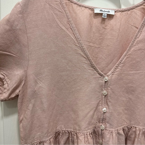 Madewell V-Neck Button Front Linen Blend Minidress in Antique Coral size Small - Picture 8 of 8
